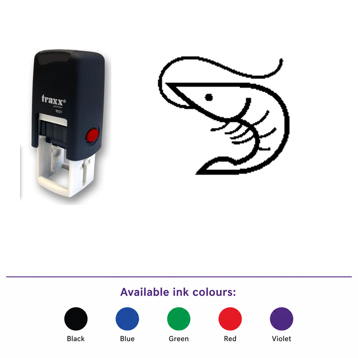 Traxx 9021 14 x 14mm Loyalty Stamp - Prawn – smaller stamp, enlarged matching imprint and five available ink colours
