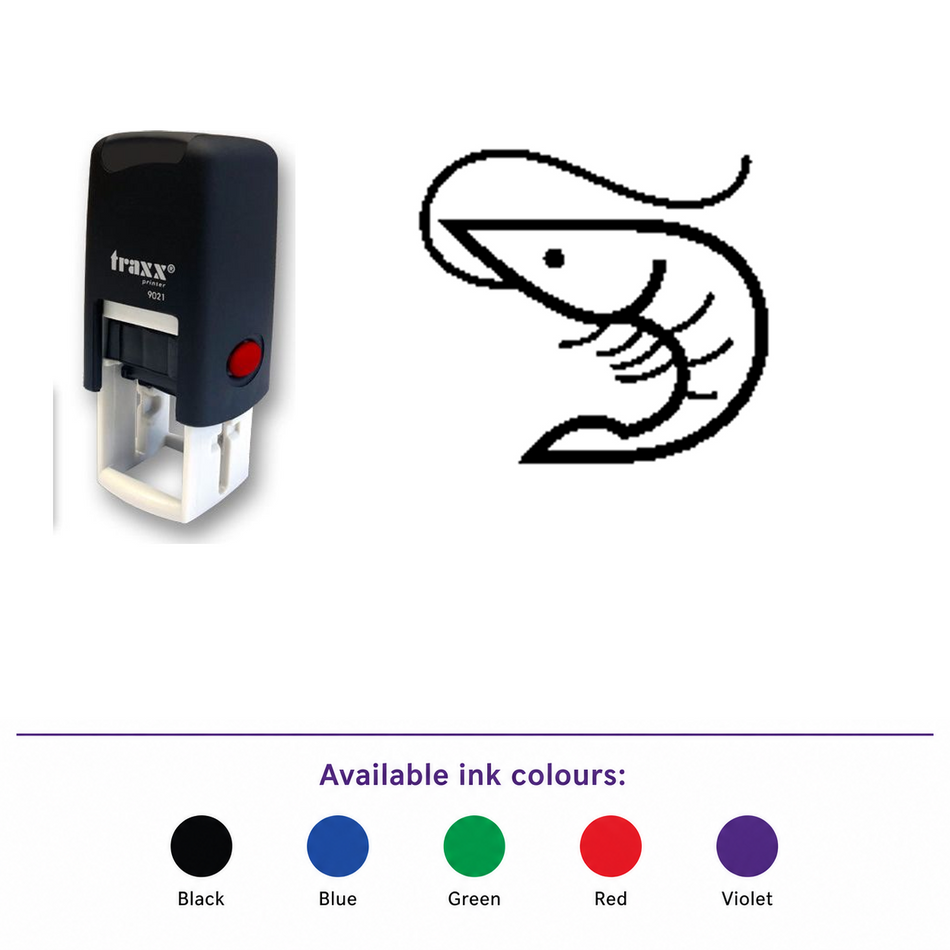 Traxx 9021 14 x 14mm Loyalty Stamp - Prawn – smaller stamp, enlarged matching imprint and five available ink colours