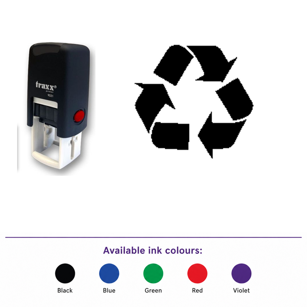 Traxx 9021 14 x 14mm Loyalty Stamp - Recycle Stamp – smaller stamp, enlarged matching imprint and five available ink colours