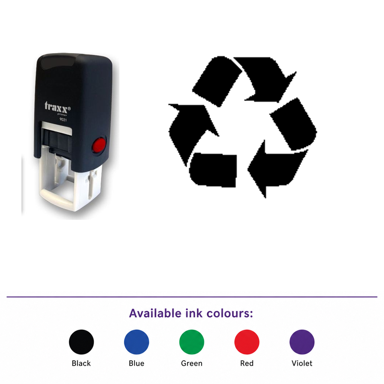 Traxx 9021 14 x 14mm Loyalty Stamp - Recycle Stamp – smaller stamp, enlarged matching imprint and five available ink colours