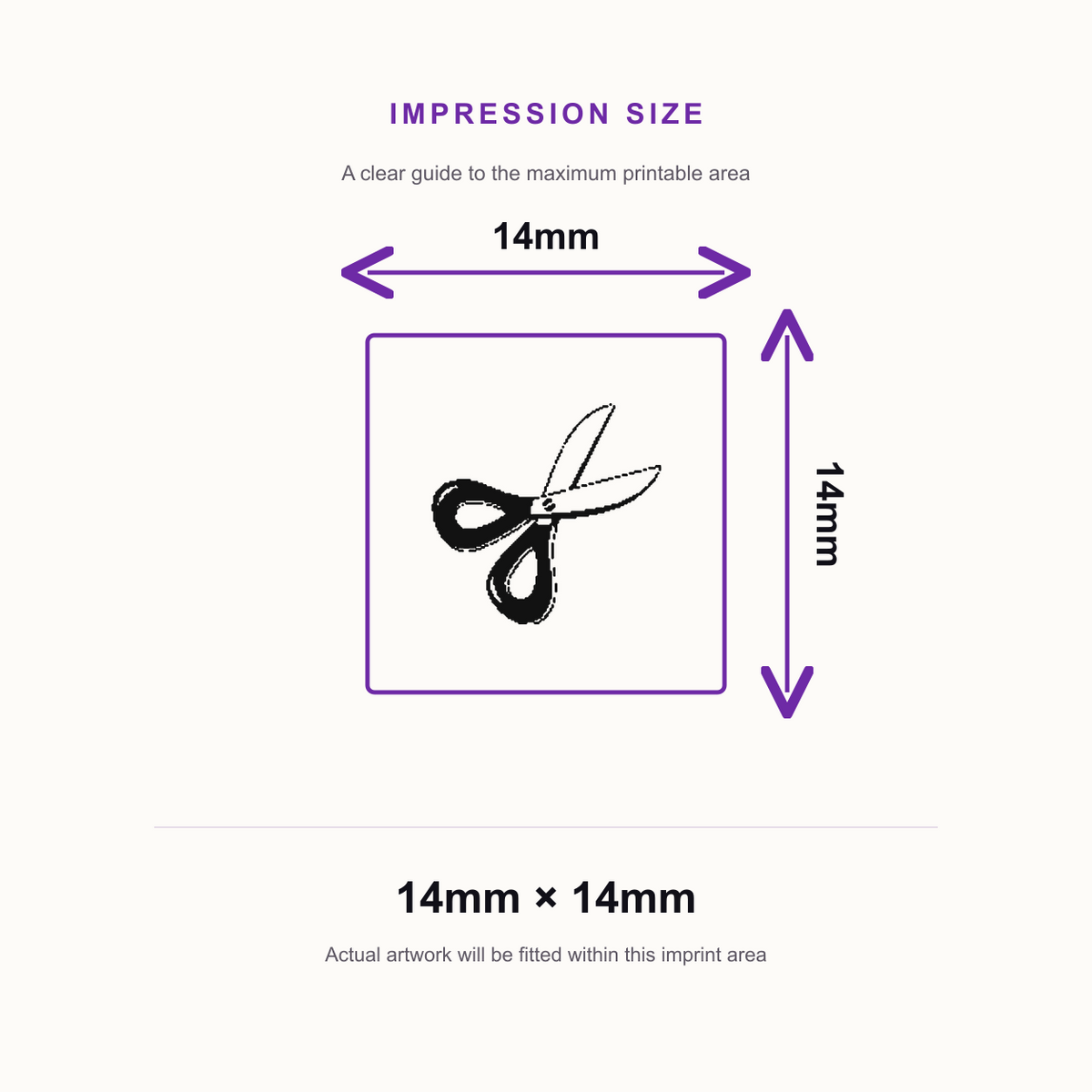 Traxx 9021 14 x 14mm Loyalty Stamp - Scissors Stamp – impression size guide 14mm × 14mm