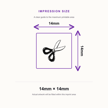 Traxx 9021 14 x 14mm Loyalty Stamp - Scissors Stamp – impression size guide 14mm × 14mm