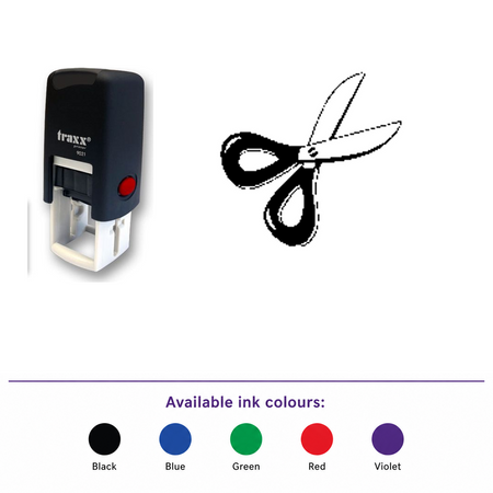 Traxx 9021 14 x 14mm Loyalty Stamp - Scissors Stamp – smaller stamp, enlarged matching imprint and five available ink colours