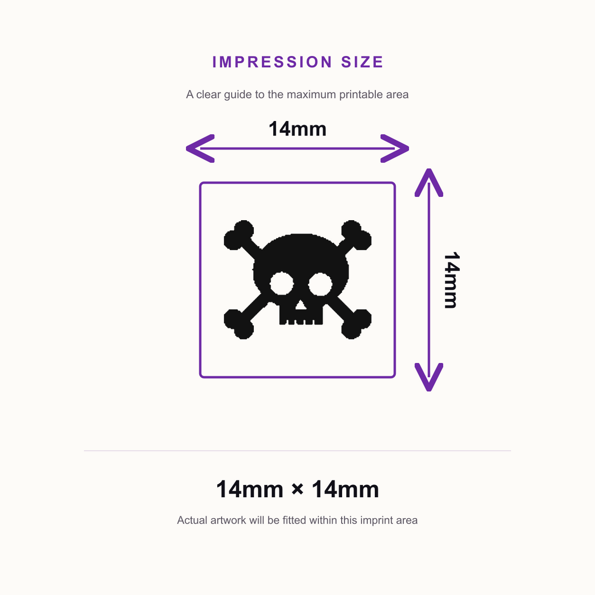 Traxx 9021 14 x 14mm Loyalty Stamp - Skull and Crossbones Stamp – impression size guide 14mm × 14mm