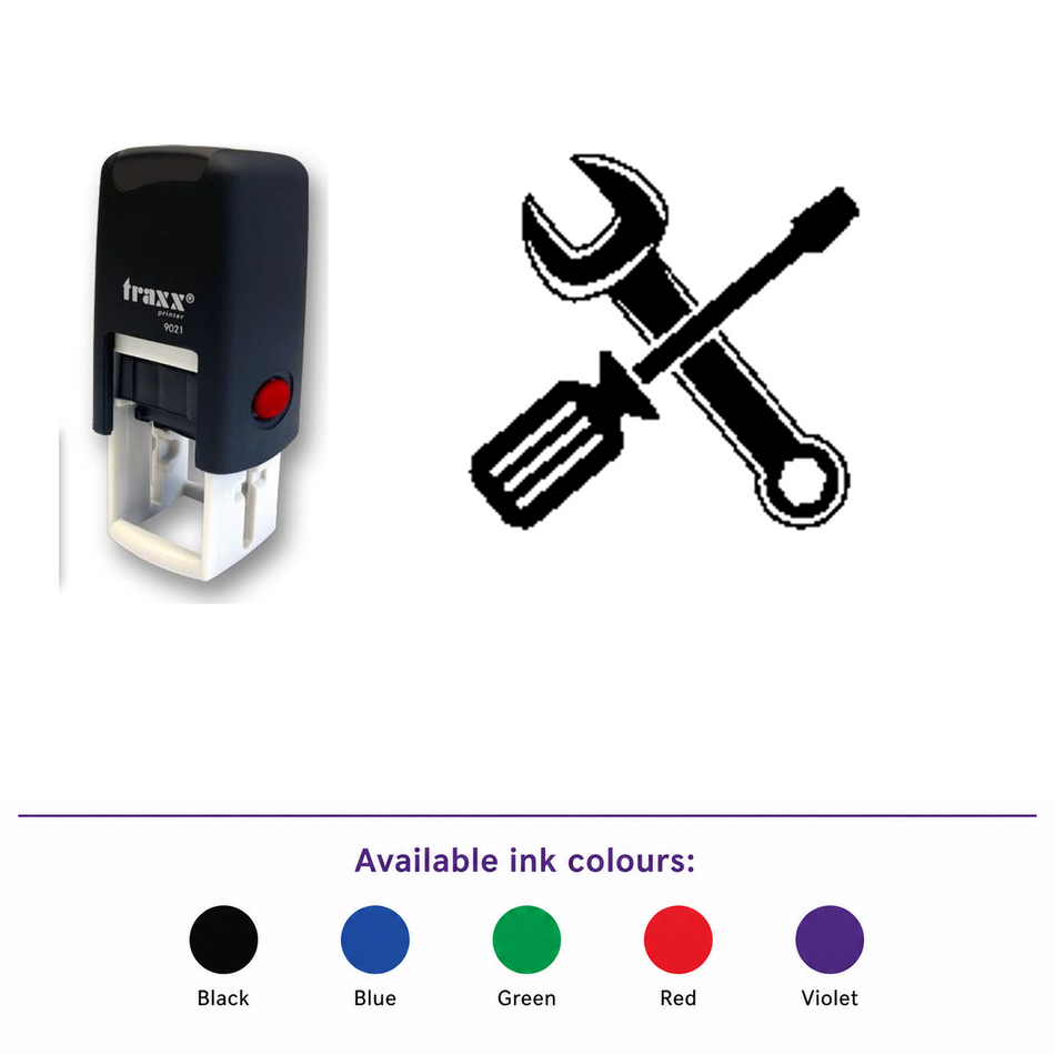 Traxx 9021 14 x 14mm Loyalty Stamp - Spanner DIY Stamp – smaller stamp, enlarged matching imprint and five available ink colours