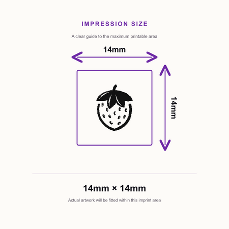 Traxx 9021 14 x 14mm Loyalty Stamp - Strawberry Stamp – impression size guide 14mm × 14mm