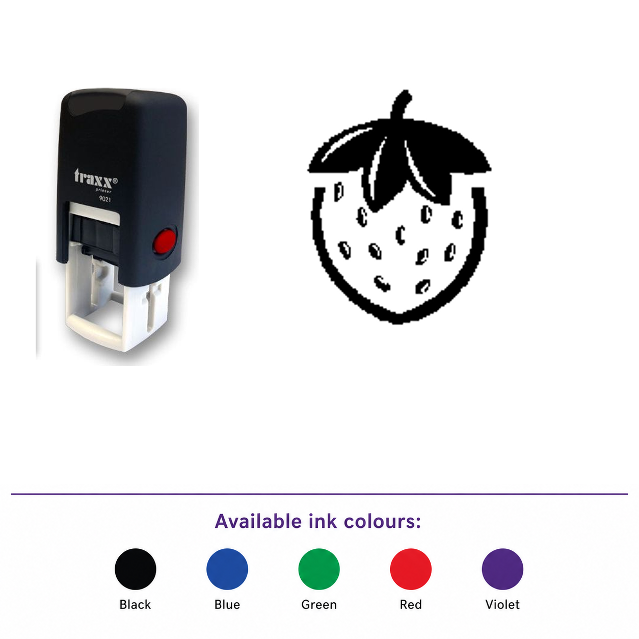 Traxx 9021 14 x 14mm Loyalty Stamp - Strawberry Stamp – smaller stamp, enlarged matching imprint and five available ink colours