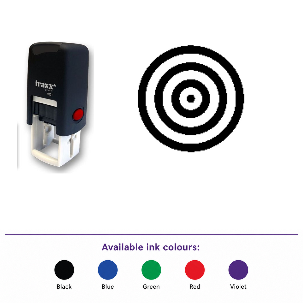 Traxx 9021 14 x 14mm Loyalty Stamp - Target Stamp – smaller stamp, enlarged matching imprint and five available ink colours