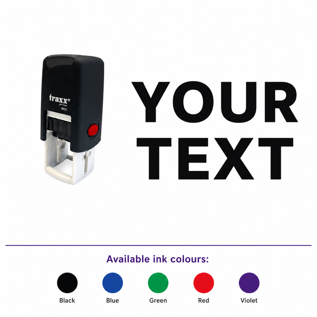 Traxx 9021 14 x 14mm Loyalty Stamp - Text – smaller stamp, enlarged matching imprint and five available ink colours
