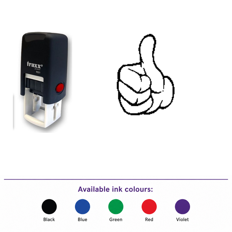 Traxx 9021 14 x 14mm Loyalty Stamp - Thumbs Up Stamp – smaller stamp, enlarged matching imprint and five available ink colours