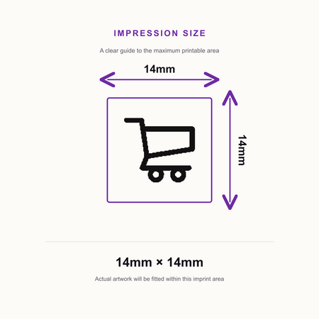Traxx 9021 14 x 14mm Loyalty Stamp - Trolley Stamp – impression size guide 14mm × 14mm