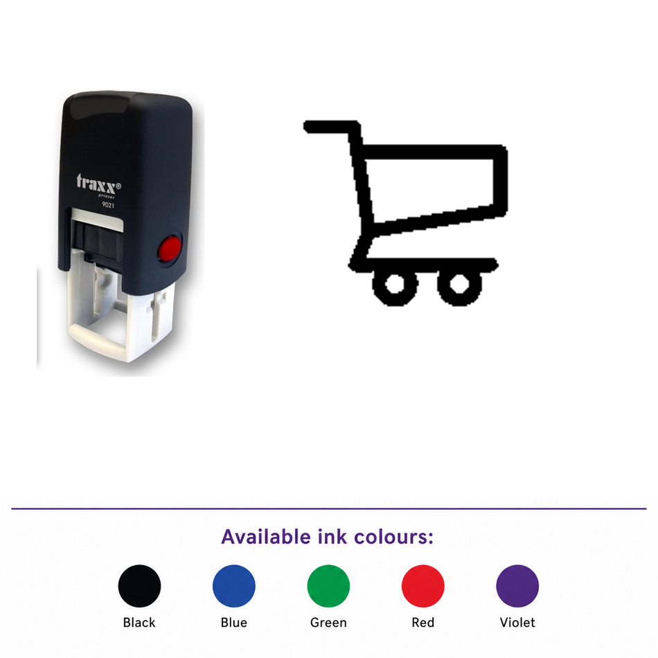 Traxx 9021 14 x 14mm Loyalty Stamp - Trolley Stamp – smaller stamp, enlarged matching imprint and five available ink colours