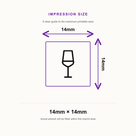Traxx 9021 14 x 14mm Loyalty Stamp - Wine Glass Stamp – impression size guide 14mm × 14mm