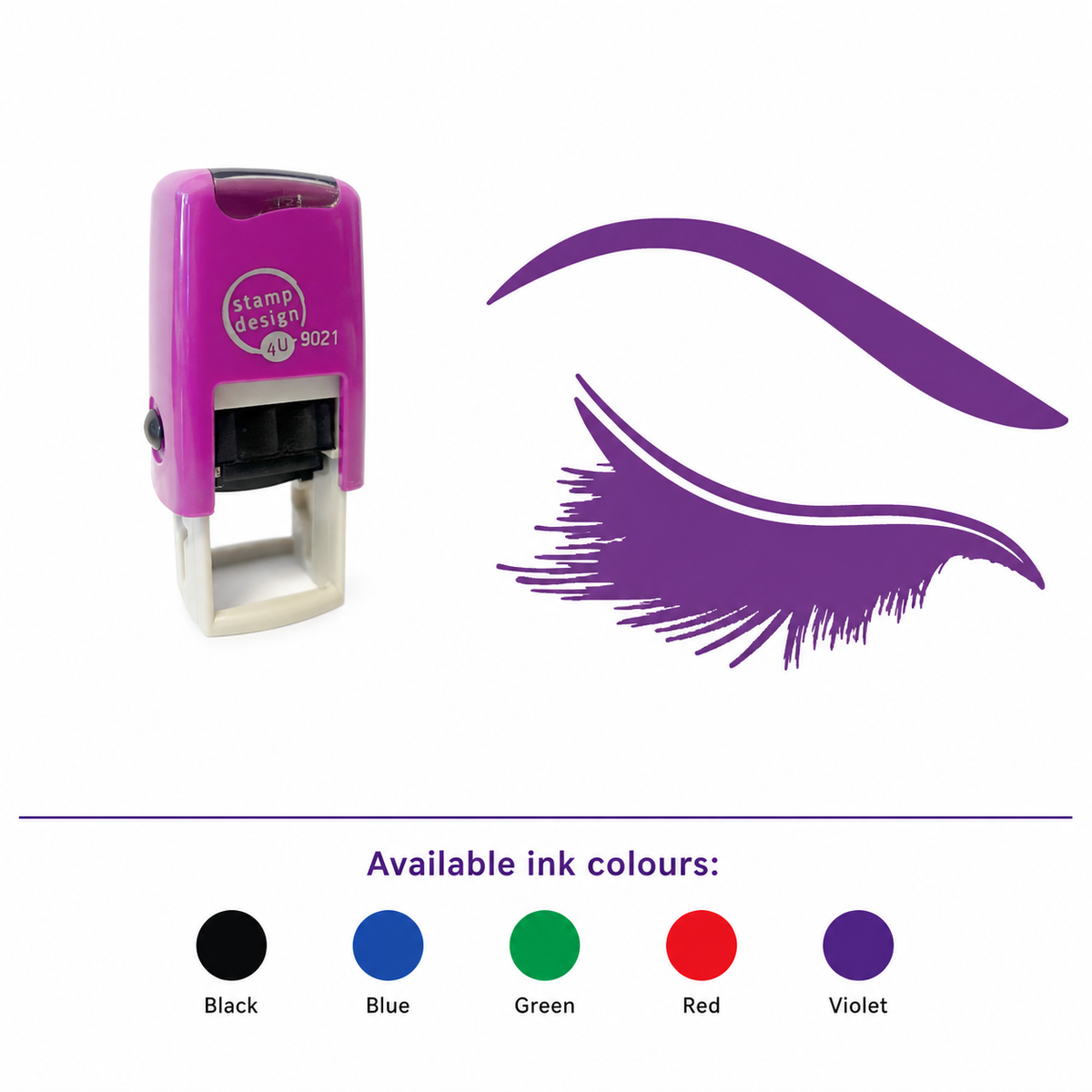 SD4U 9021 Eyelash Loyalty Stamp – smaller stamp, enlarged matching imprint and five available ink colours
