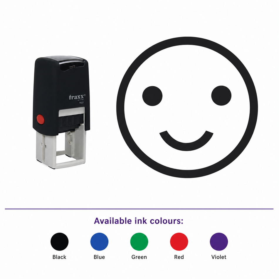 SD4U 9021 Loyalty Card Self Inking Rubber Stamp *Faces/Emoticons* – smaller stamp, enlarged matching imprint and five available ink colours