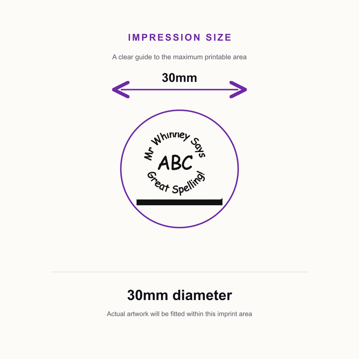 Personalised ABC Teacher Stamp | Literacy & Reading Classroom Stamp | Self Inking School Stamp 25 x 25mm – impression size guide 30mm diameter