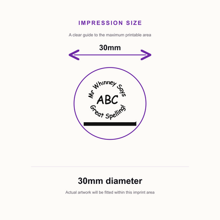Personalised ABC Teacher Stamp | Literacy & Reading Classroom Stamp | Self Inking School Stamp 25 x 25mm – impression size guide 30mm diameter