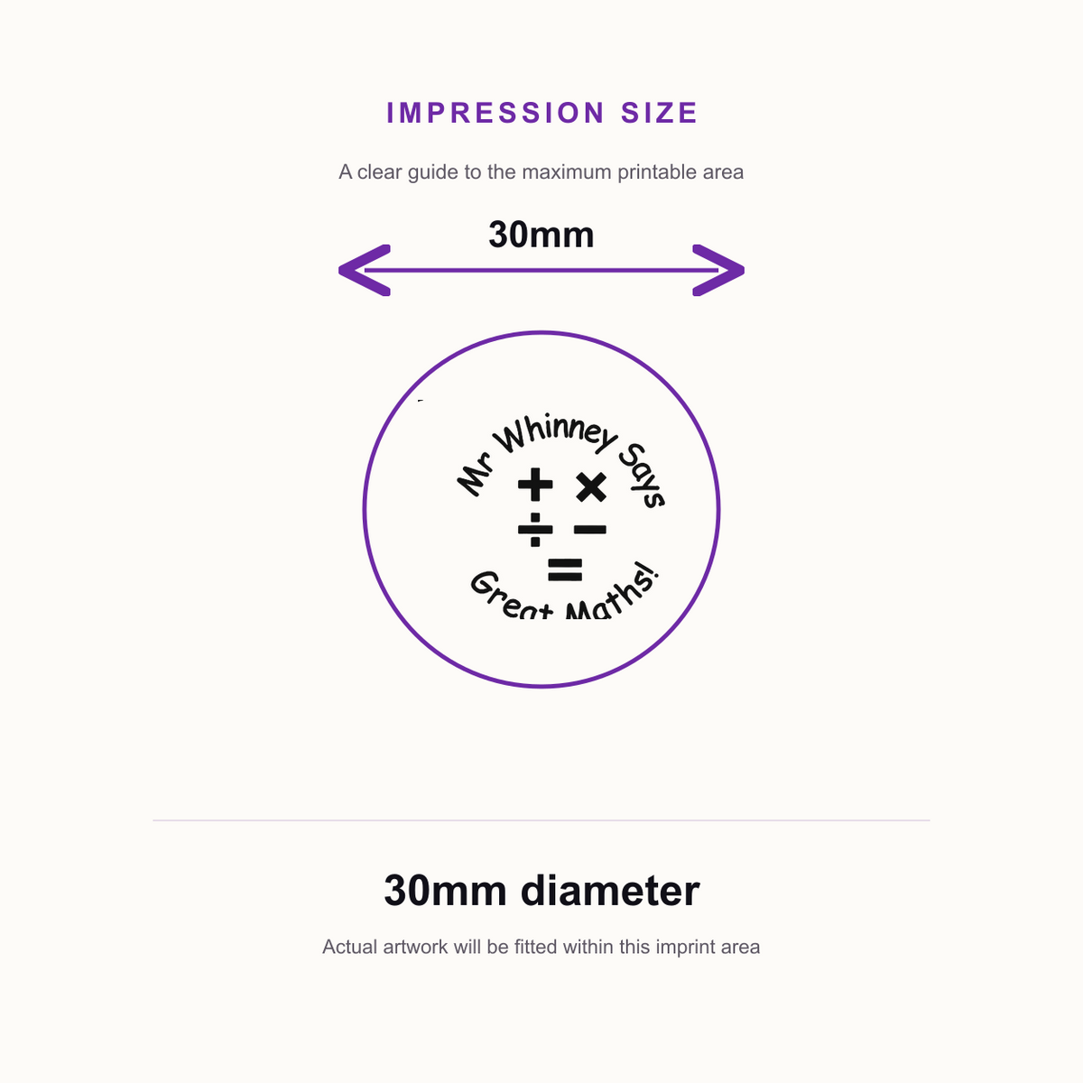 Personalised Maths Teacher Stamp | Mathematics Classroom Marking Stamp | Self Inking School Stamp 25 x 25mm – impression size guide 30mm diameter