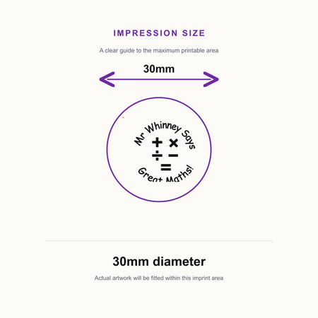 Personalised Maths Teacher Stamp | Mathematics Classroom Marking Stamp | Self Inking School Stamp 25 x 25mm – impression size guide 30mm diameter