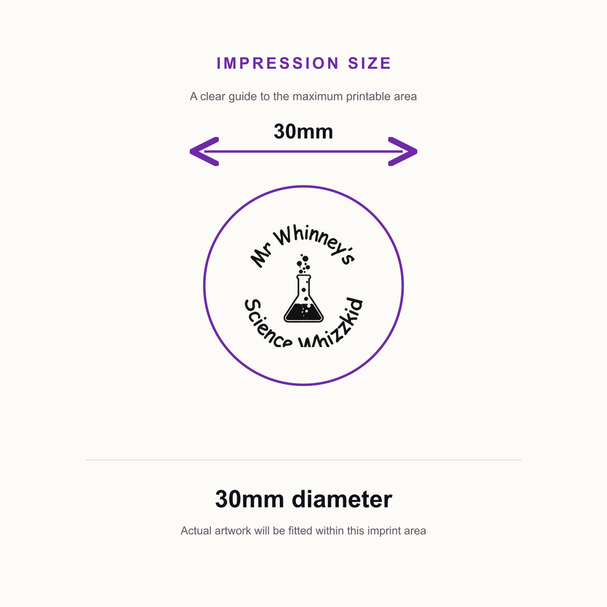 Personalised Science Teacher Stamp | Custom Classroom Marking Stamp | Self Inking School Stamp 25 x 25mm – impression size guide 30mm diameter