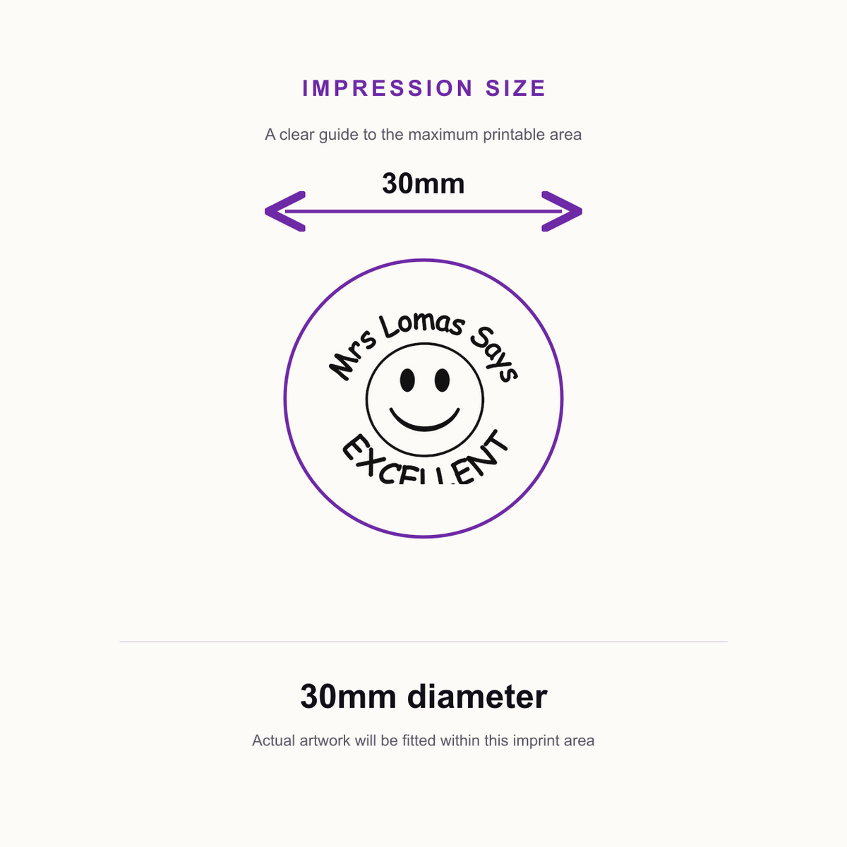 Personalised Smiley Face Teacher Stamp | Classroom Reward & Marking Stamp | Self Inking School Stamp 25 x 25mm – impression size guide 30mm diameter