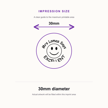 Personalised Smiley Face Teacher Stamp | Classroom Reward & Marking Stamp | Self Inking School Stamp 25 x 25mm – impression size guide 30mm diameter