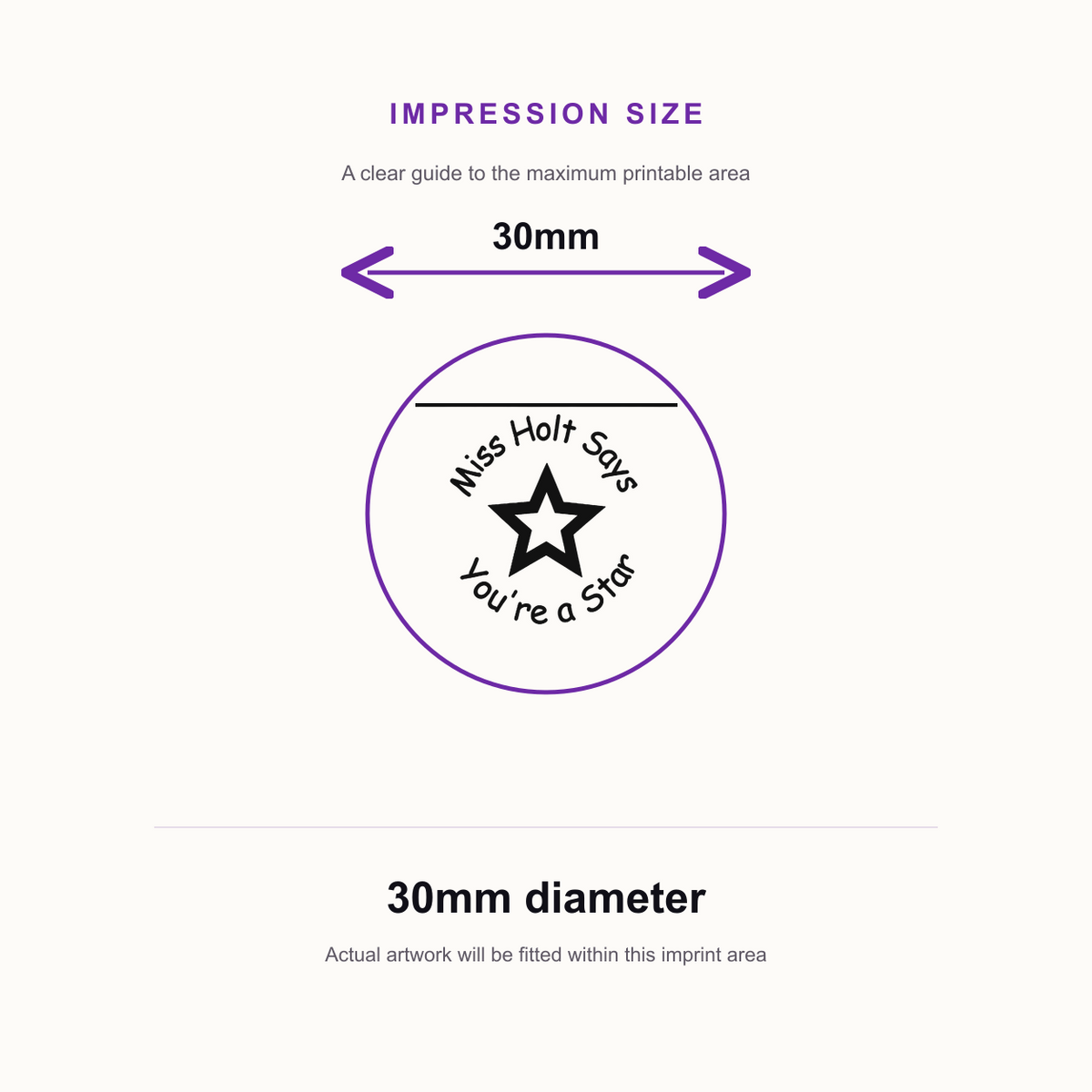 Personalised Teacher Star Stamp | Custom Name School Reward Stamp | Self Inking Classroom Stamp 25 x 25mm – impression size guide 30mm diameter