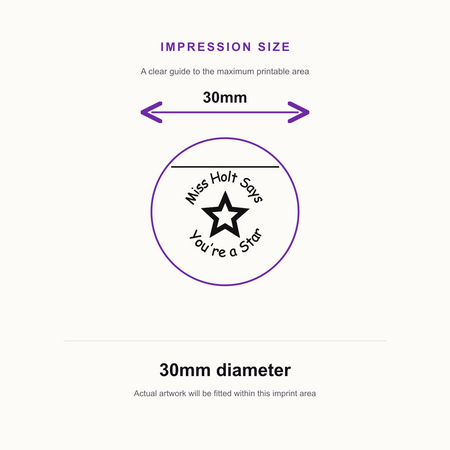 Personalised Teacher Star Stamp | Custom Name School Reward Stamp | Self Inking Classroom Stamp 25 x 25mm – impression size guide 30mm diameter