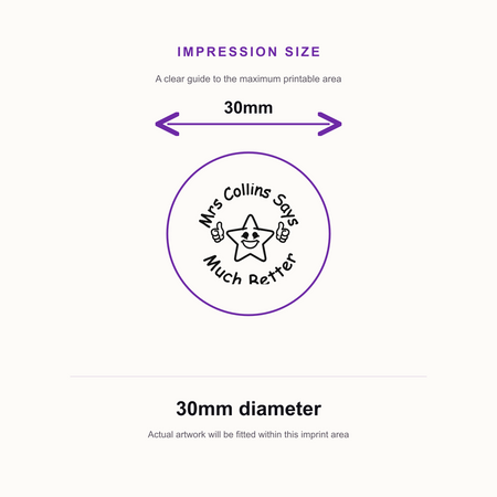 Personalised Teacher Stamp with Smiley Star | Custom Classroom Reward Stamp | Self Inking School Stamp 25 x 25mm – impression size guide 30mm diameter