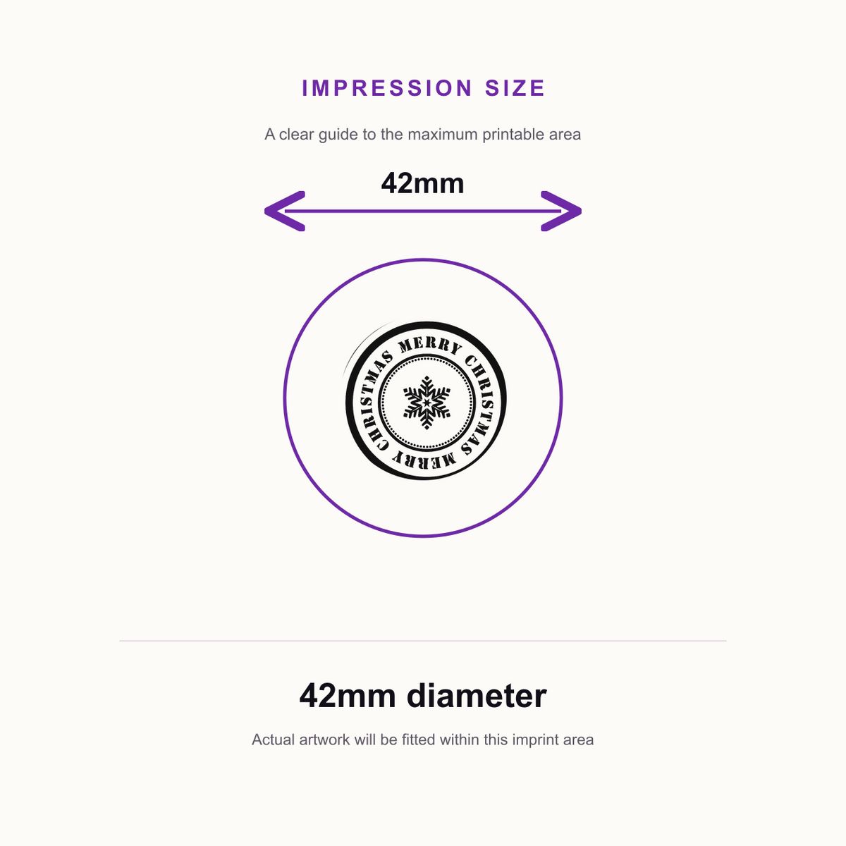 Trodat 4642 'Merry Christmas' Self-Inking Stamp – 42mm Round with Snowflake Design – impression size guide 42mm diameter