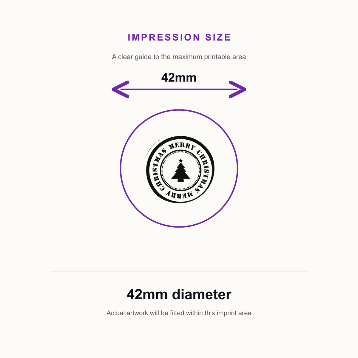 Trodat 4642 'Merry Christmas' Self-Inking Stamp – 42mm Round with Christmas Tree Design – impression size guide 42mm diameter