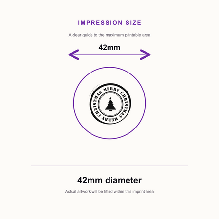 Trodat 4642 'Merry Christmas' Self-Inking Stamp – 42mm Round with Christmas Tree Design – impression size guide 42mm diameter
