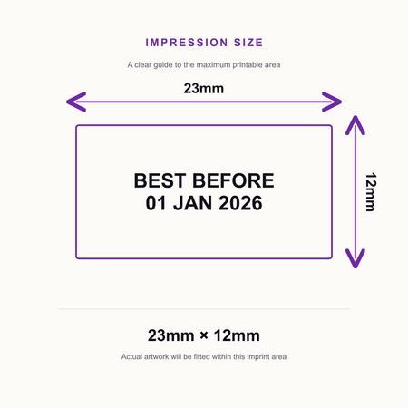 Trodat 4850 Stock Date Stamp - BEST BEFORE in Blue and Red Ink – impression size guide 23mm × 12mm
