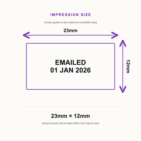 Trodat 4850 Stock Date Stamp - EMAILED – impression size guide 23mm × 12mm