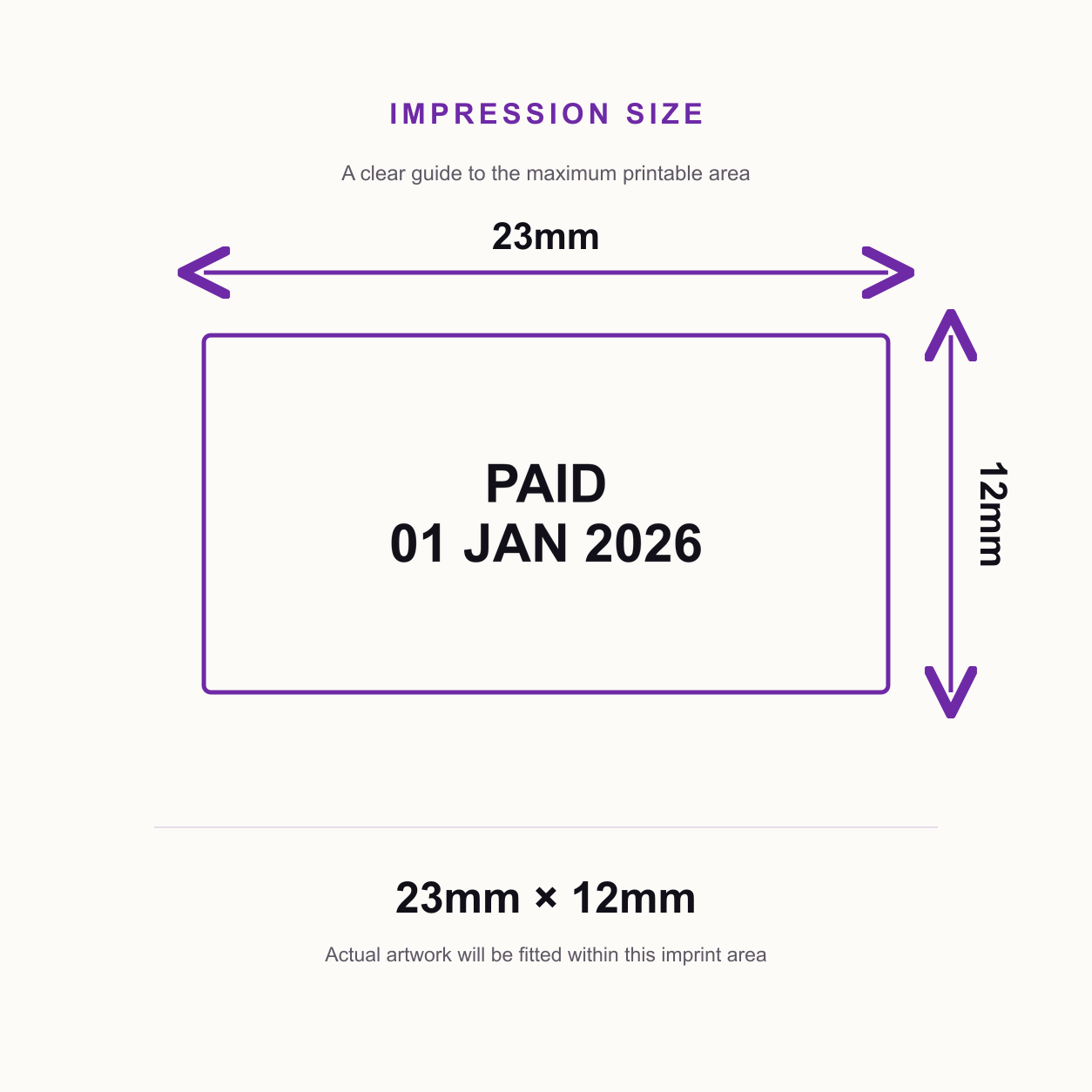 Trodat 4850 Stock Date Stamp - PAID – impression size guide 23mm × 12mm