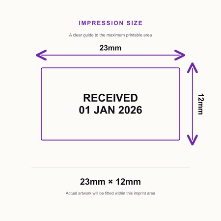 Trodat 4850 Stock Word Self Inking Date Stamp - RECEIVED – impression size guide 23mm × 12mm