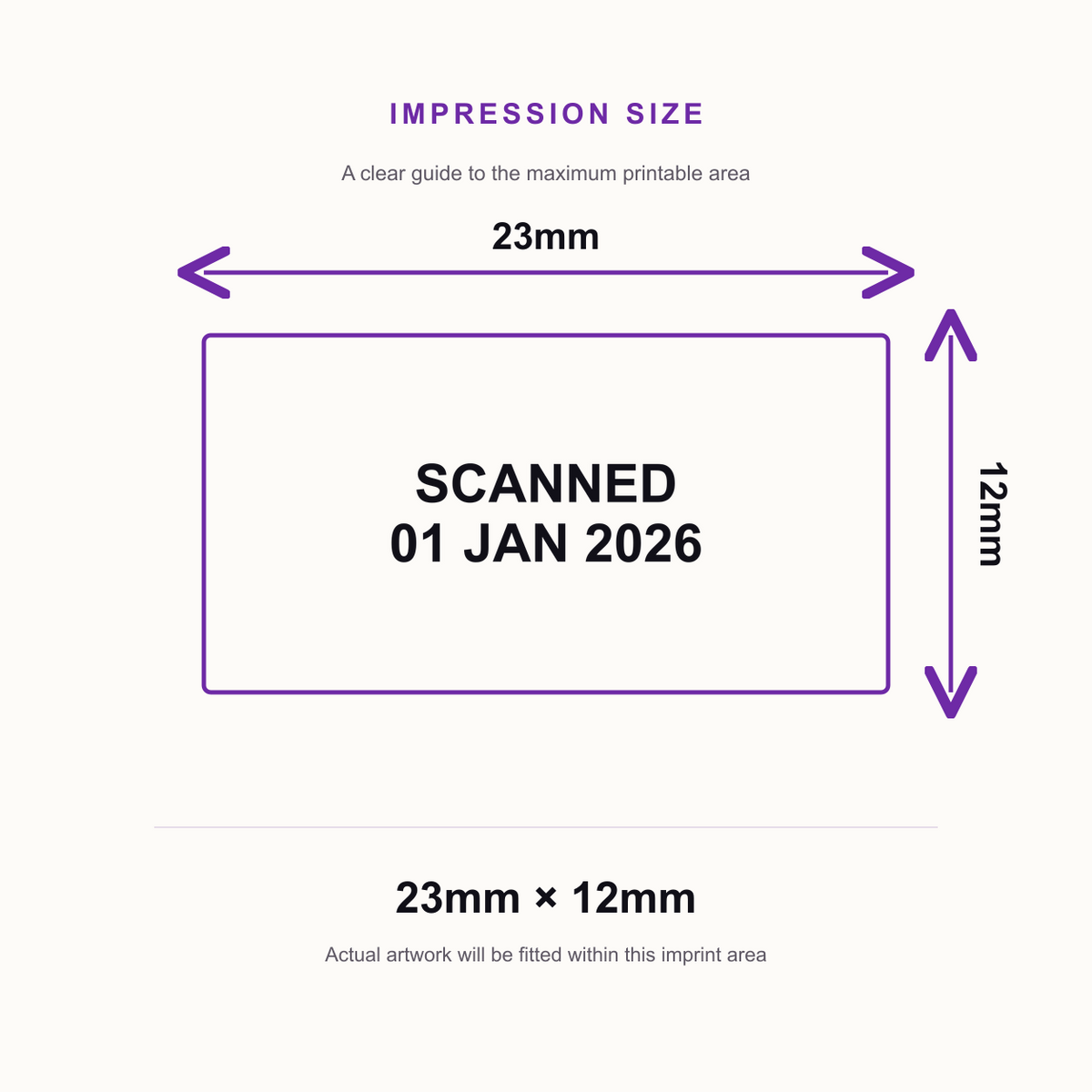 Trodat 4850 Stock Date Stamp - SCANNED – impression size guide 23mm × 12mm