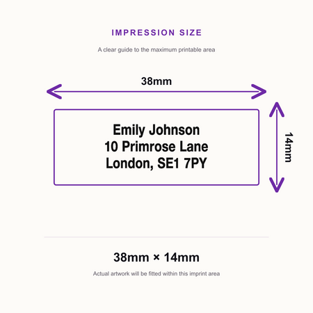Trodat Printy 4911 | 3 Line Text Rubber Stamp | 38 x 14mm – impression size guide 38mm × 14mm