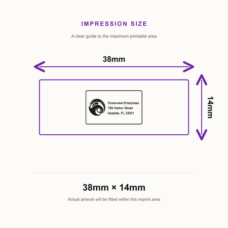 Custom Text and Logo Stamp | Trodat Printy 4911 Self-Inking Address and Logo Stamp – impression size guide 38mm × 14mm
