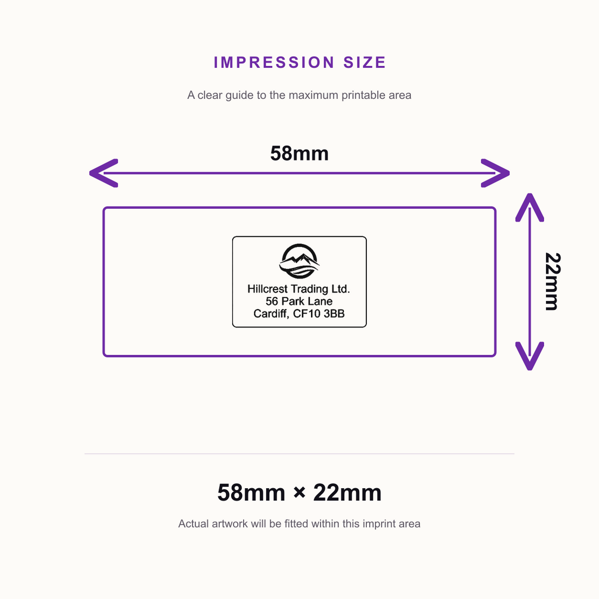 Custom Text and Logo 5 Line Stamp | Trodat Printy 4913 Self-Inking Address and Logo Stamp – impression size guide 58mm × 22mm