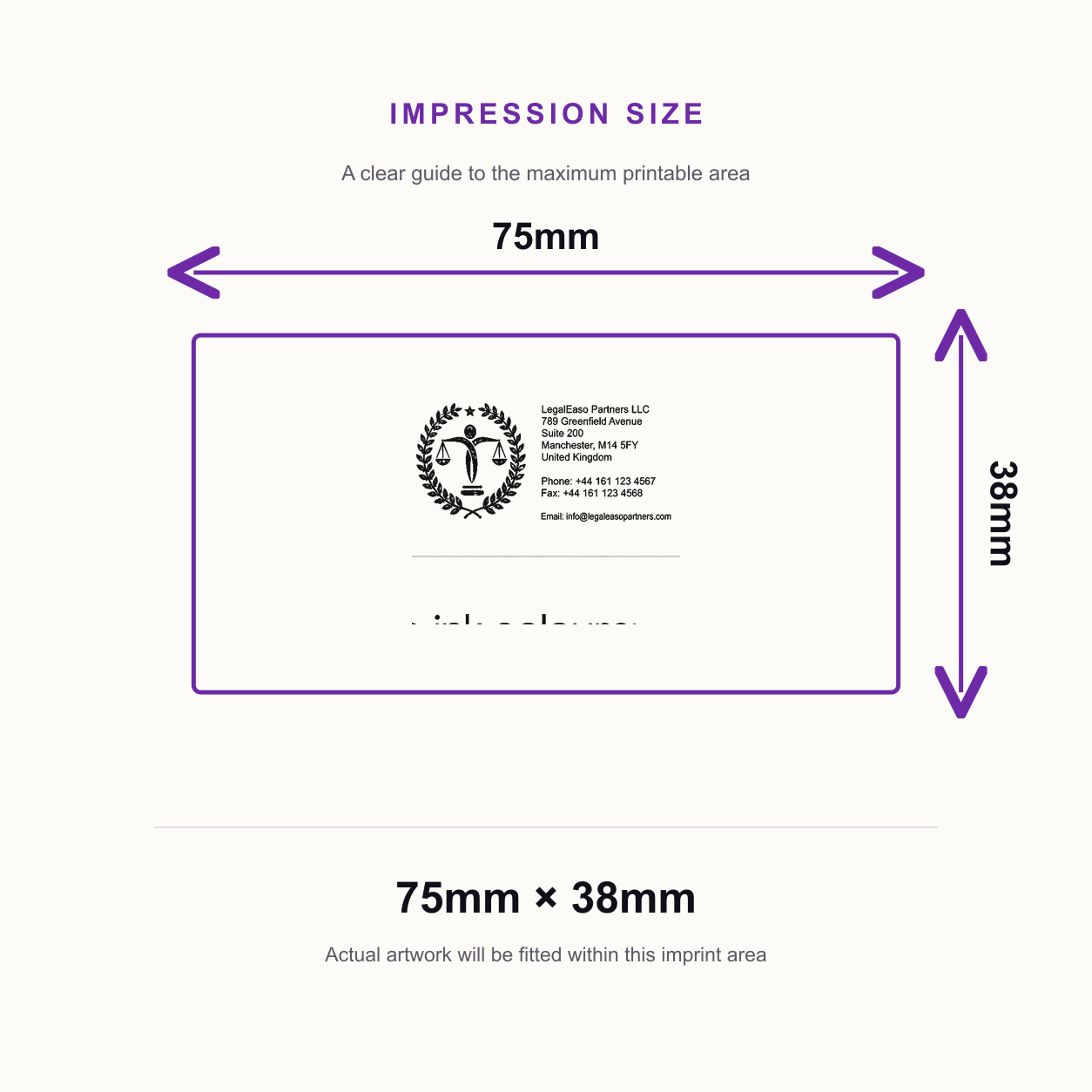 Custom Text and Logo Stamp | 75 x 38mm | Trodat Printy 4926 Business Packaging Stamp – impression size guide 75mm × 38mm
