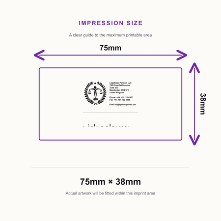 Custom Text and Logo Stamp | 75 x 38mm | Trodat Printy 4926 Business Packaging Stamp – impression size guide 75mm × 38mm