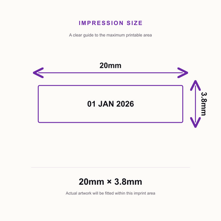Trodat Printy Mini Dater 4810 3.8mm – impression size guide 20mm × 3.8mm