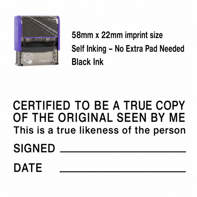 Certified Original True Copy & True Likeness Stamp | Document & Identity Verification Rubber Stamp | Legal, Compliance & Professional Use