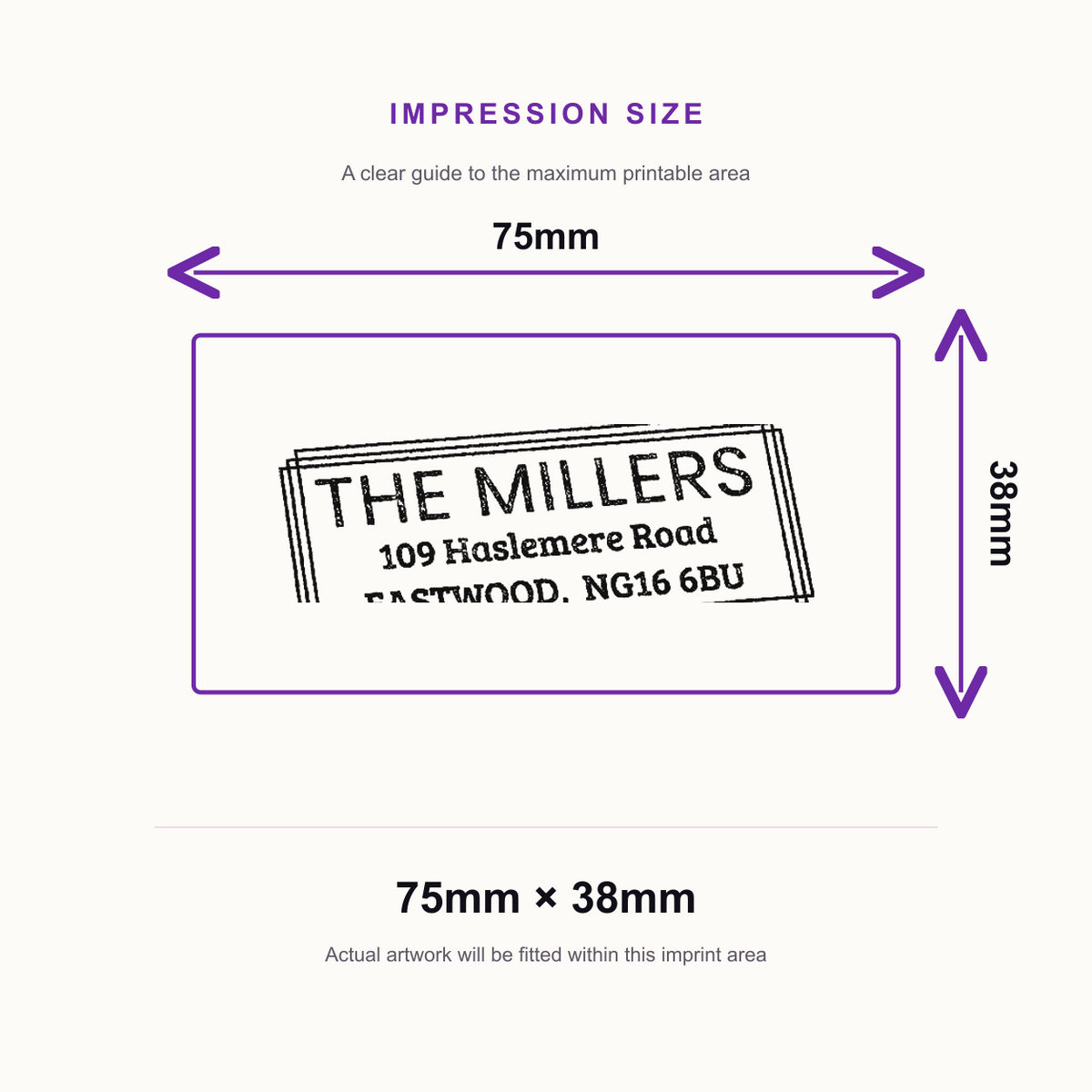 Trodat Printy 4926 | Simple Border Address Rubber Stamp | 75 x 38mm – impression size guide 75mm × 38mm