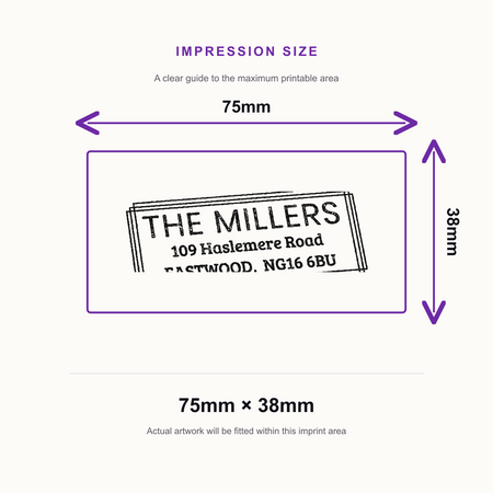 Trodat Printy 4926 | Simple Border Address Rubber Stamp | 75 x 38mm – impression size guide 75mm × 38mm