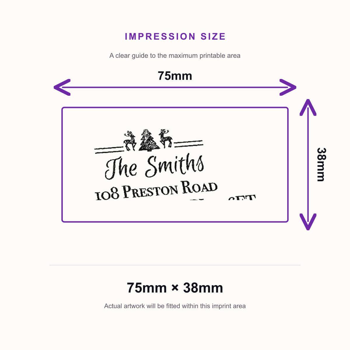 Trodat Printy 4926 | Christmas Address Rubber Stamp | 75 x 38mm – impression size guide 75mm × 38mm