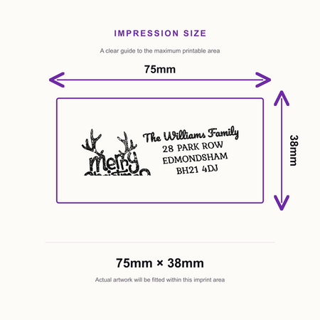 Trodat Printy 4926 | Merry Christmas Rubber Stamp | 75 x 38mm – impression size guide 75mm × 38mm