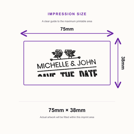 Trodat Printy 4926 | 2 Birds Save The Date Wedding Rubber Stamp | 75 x 38mm – impression size guide 75mm × 38mm