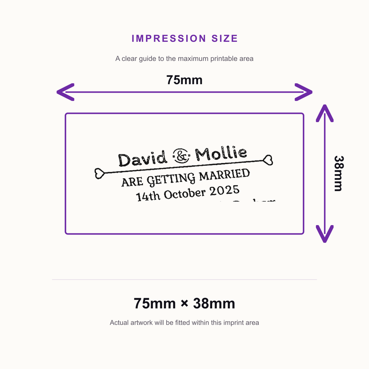 Trodat Printy 4926 | Getting Married Event Date & Location Wedding Rubber Stamp | 75 x 38mm – impression size guide 75mm × 38mm